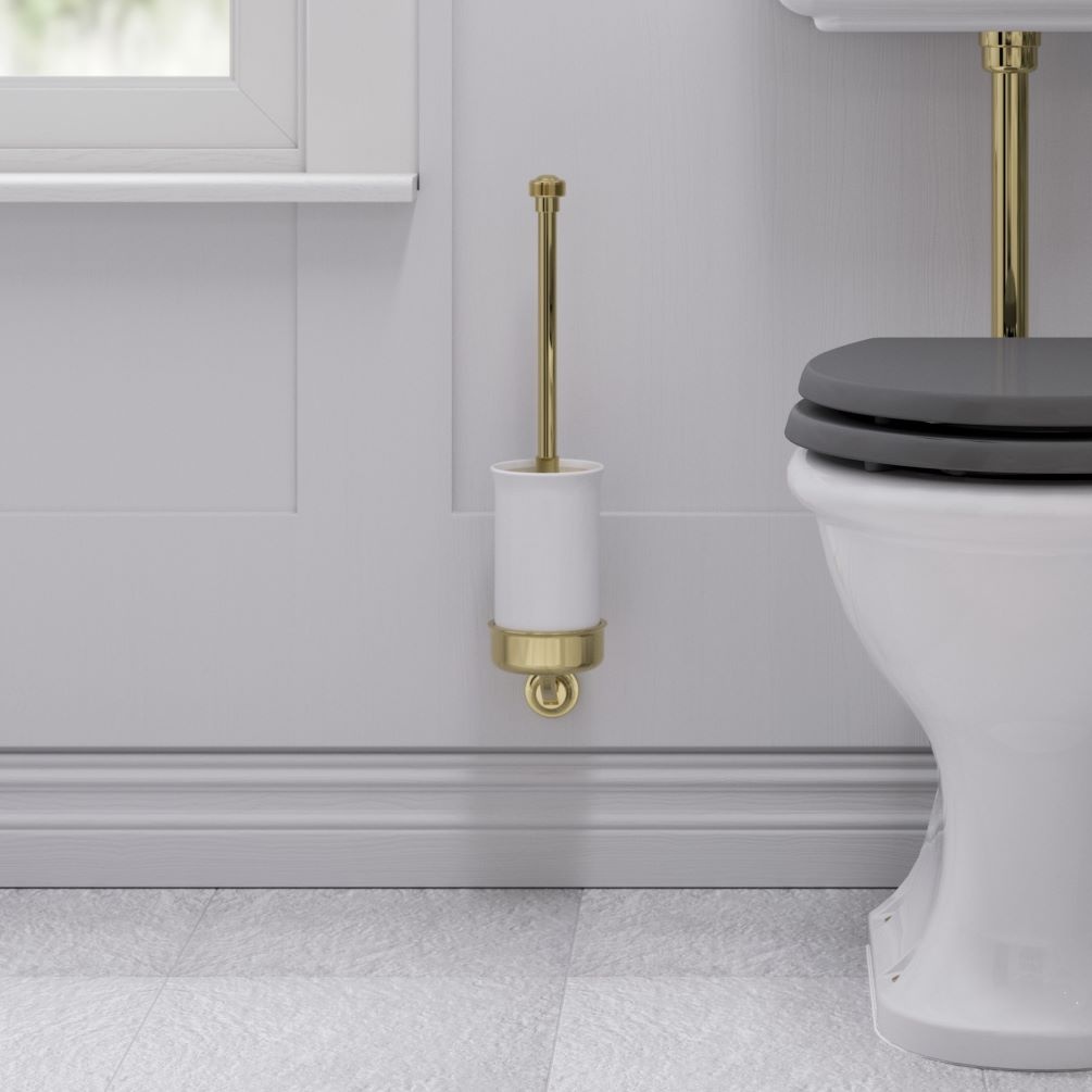 Lifestyle image of Burlington Guild Wall Mounted Gold Toilet Brush Holder